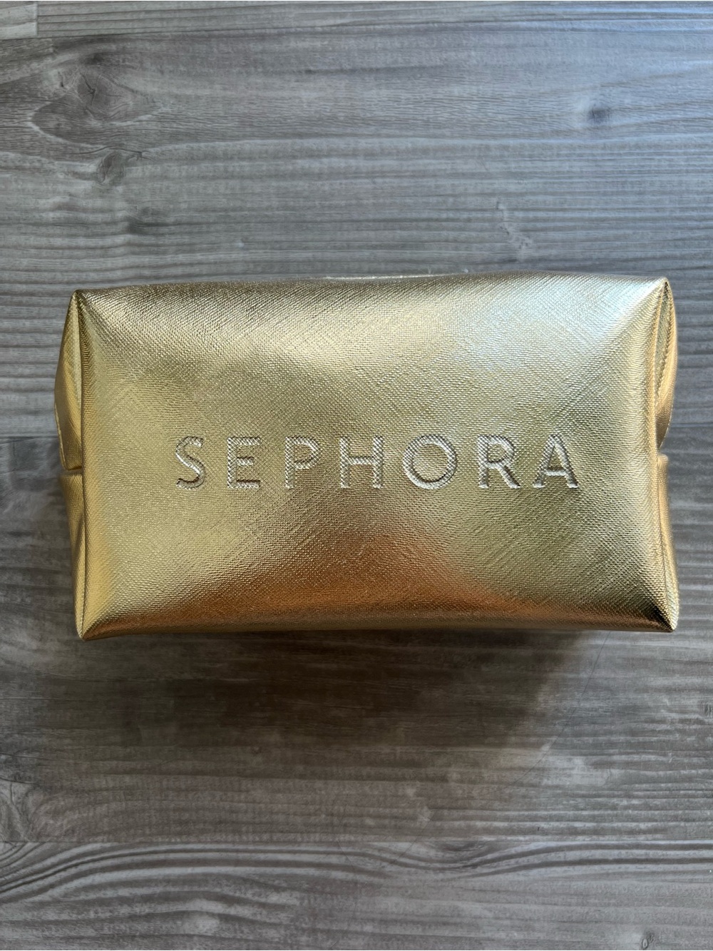 SEPHORA • Metallic Gold Damier Cosmetic Toiletry Zipper Pouch